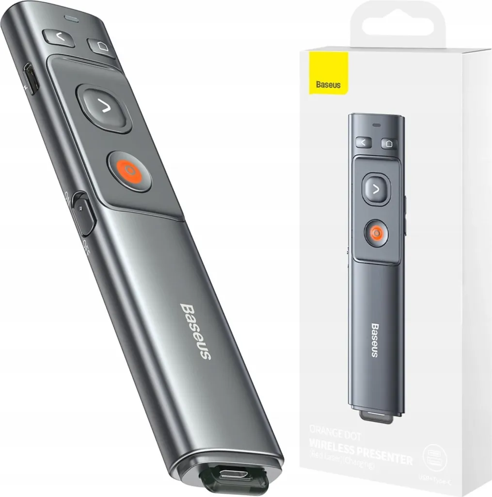 Baseus Orange Dot Telecomando Presentazioni: Puntatore Laser RF 2.4GHz Grigio