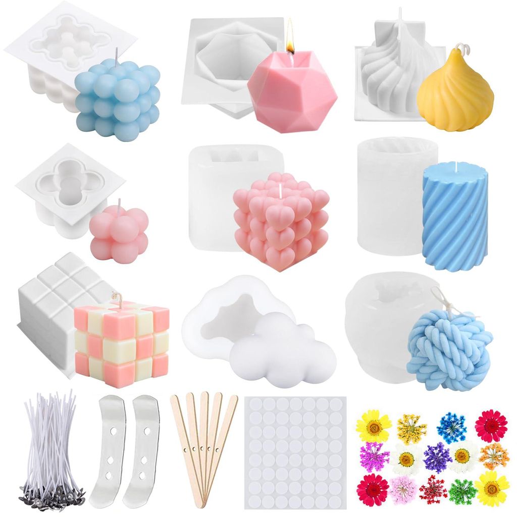 Seifenblasen-Kerzenform-Set, DIY 3D Silikon-Kerzenform, Form- und Docht-Set, Kerzenformen für Dekoration und Bastelarbeiten