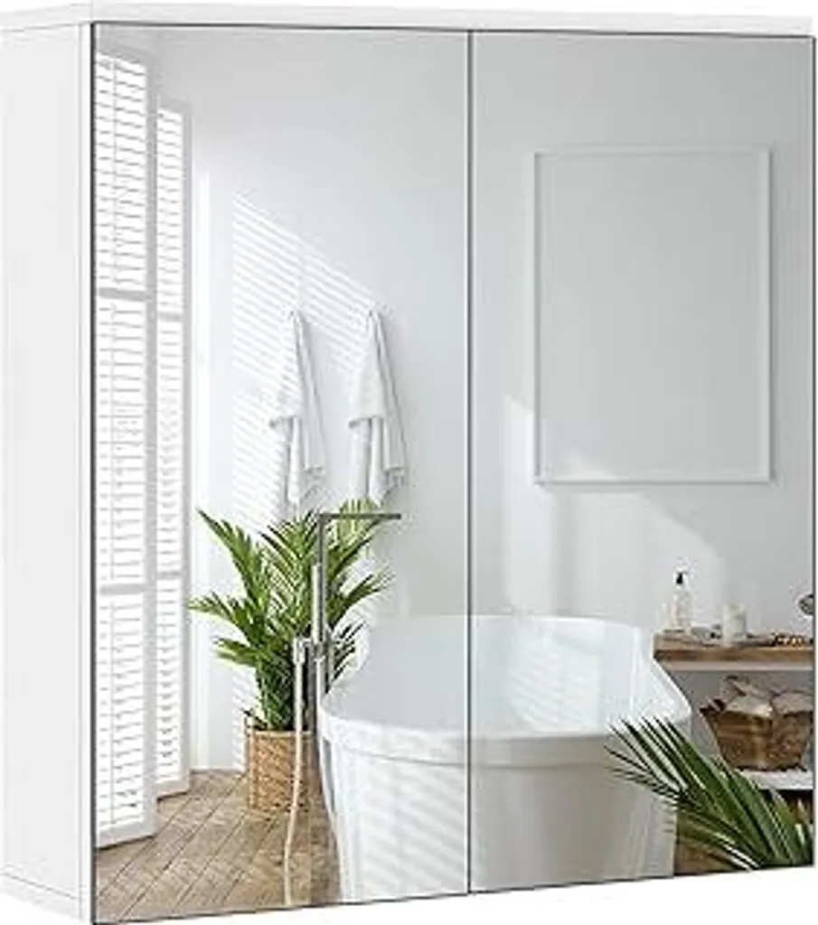 Specchiera Contenitore Bagno 2 Ante - Mobiletto Salvaspazio Design Bianco