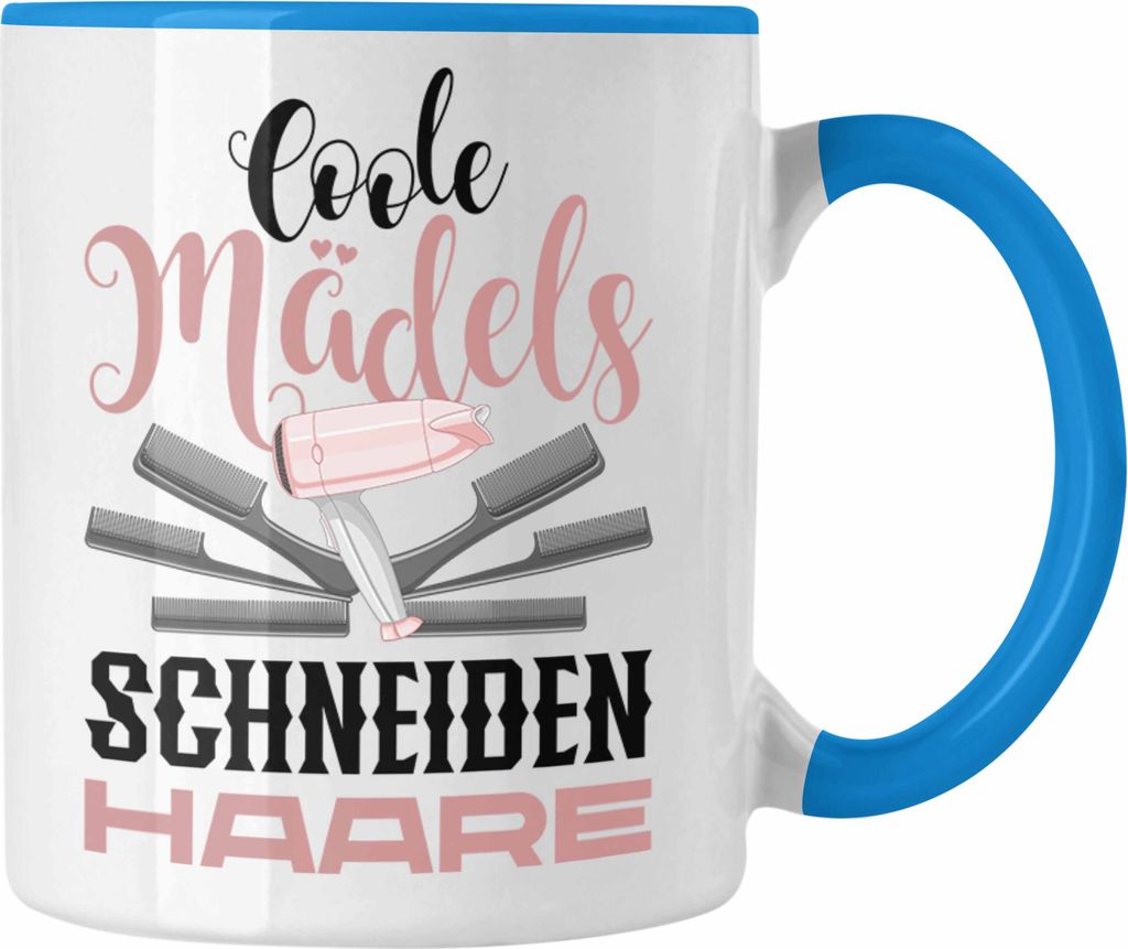 Trendation - Friseurin Tasse Geschenk Schere Grafik Frisörin Geschenkidee Geburtstag Weihnachten Coole Mädels Schneiden Haare Hair Stylistin (Blau)