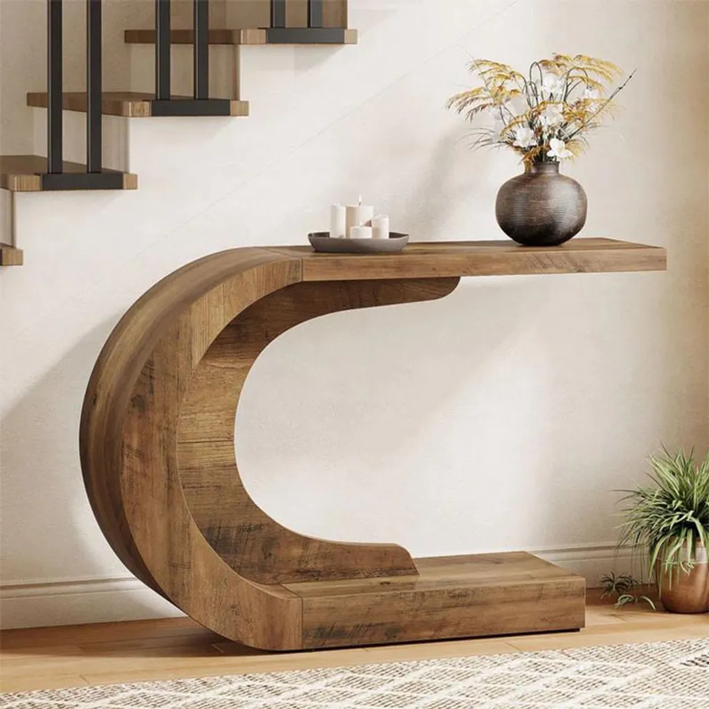 Table d'appoint industrielle marron 110 cm plateau aspect bois - 3