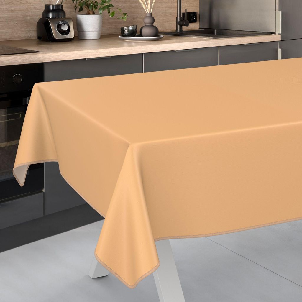Tischdecke Textil-Optik UNI Peach 140x140cm mit Band-Kante Wachstuch abwaschbar