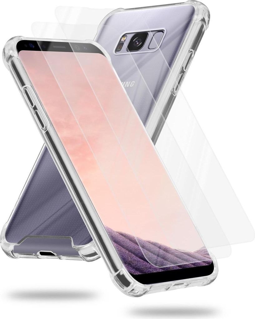 Cadorabo Hülle und 2x Tempered Panzer Folie für Samsung Galaxy S8 PLUS in Transparent Schutzhülle TPU Silikon