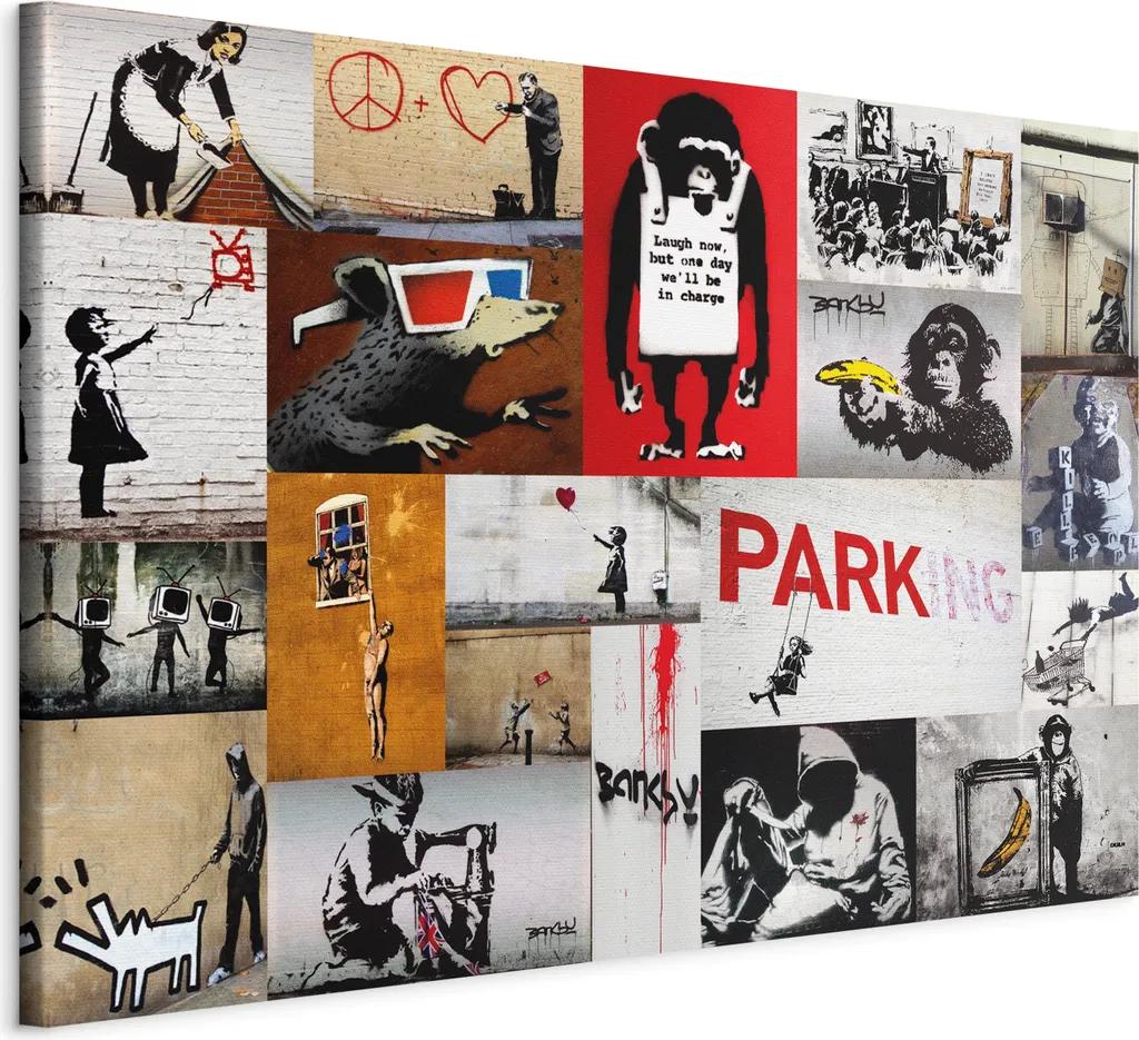Quadro Banksy Collage 60x40 cm - Stampa su Tela Fliselina Street Art