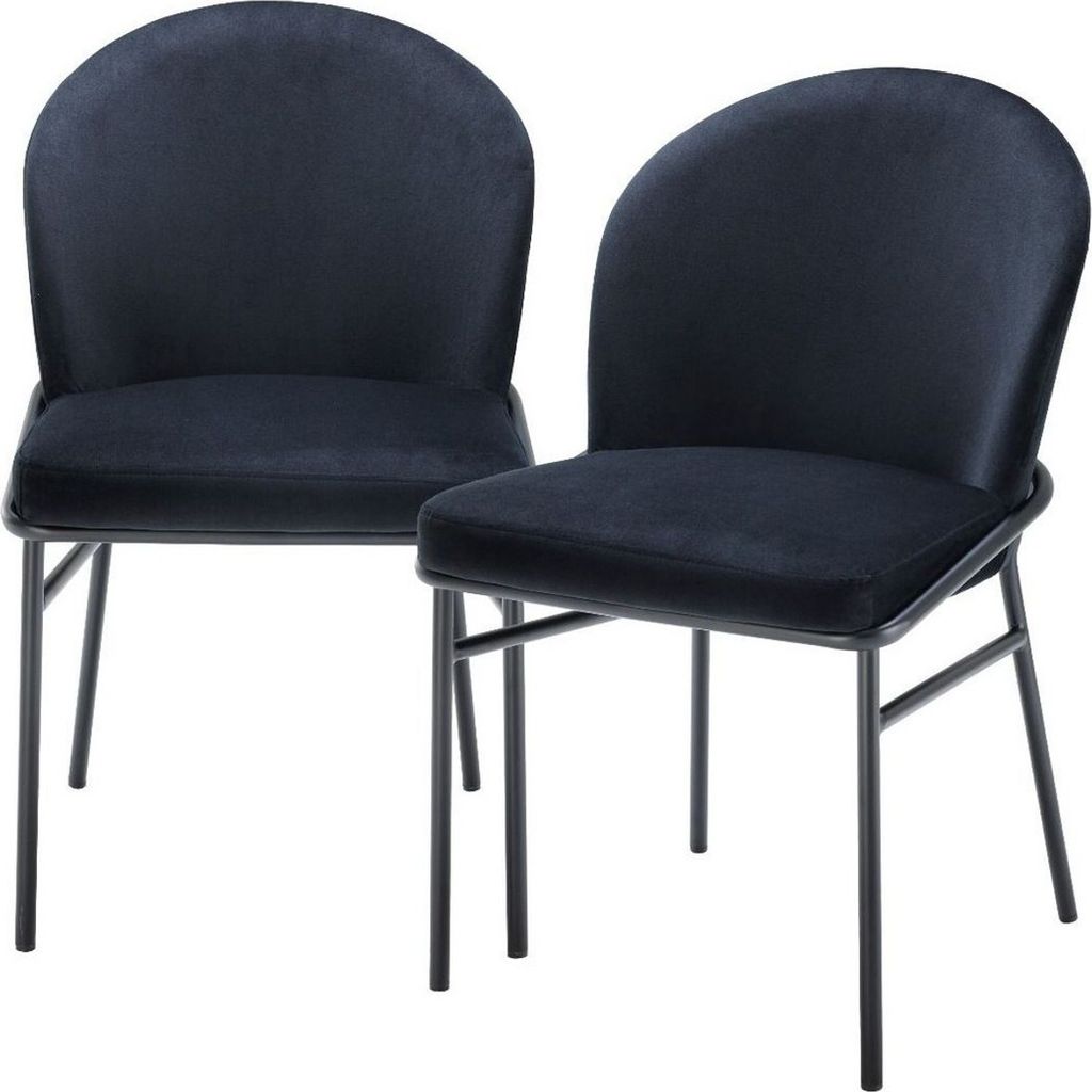 Casa Padrino Luxus Esszimmerstühle Schwarz 49 x 56 x H. 82 cm - Küchenstühle mit edlem Samtstoff - Esszimmer Set