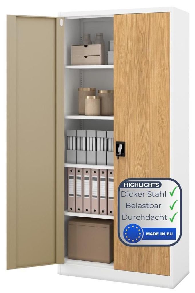 Aktenschrank abschließbar KADO - 5 Ebenen verstellbar, Flügeltüren | Metallschrank Werkstatt Mehrzweckschrank Büroschrank aus Stahl Werkzeugsch...