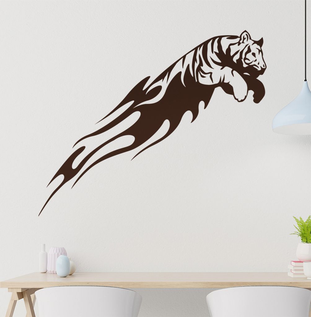 Flammen Tiger Wandtattoo in 6 Größen - Wandaufkleber Wall Sticker - Dekoration, Küche, Wohnzimmer, Schlafzimmer, Badezimmer
