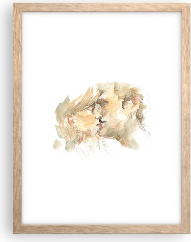 Gerahmtes Poster - Rahmen in heller Eiche - Kuss Paar Liebe - 30x40 cm - Wand Bild - Wanddeko - Wandbilder - Kunstposter - Wandposter - Bilderrahme...