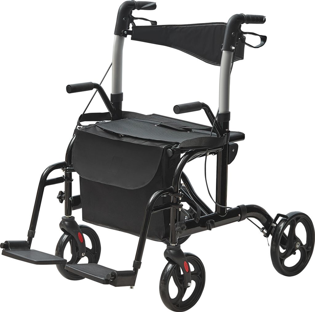 SucceBuy 2-in-1-Rollator und Transportstuhl für Senioren, zusammenklappbare Rollator-Rollstuhl-Kombination mit Fußstützen, leichtem Aluminium, v...