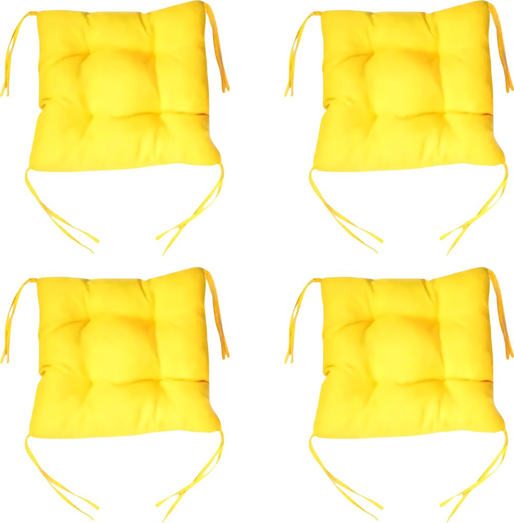 Stuhlkissen 4 Set Gelbe, Sitzkissen 40x40cm mit Bändern Sitzpolster mit Schleifenband Sitzauflage Stuhlauflage Bequeme Weichem für Esszimmer Küche