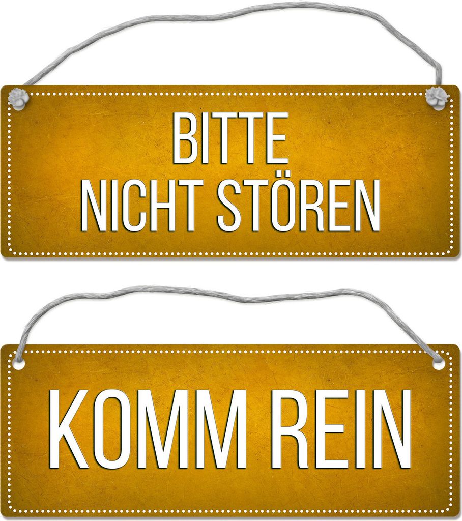 Gelbes Bitte nicht stören - Komm rein Wendeschild mit Kordel Schild Dangler