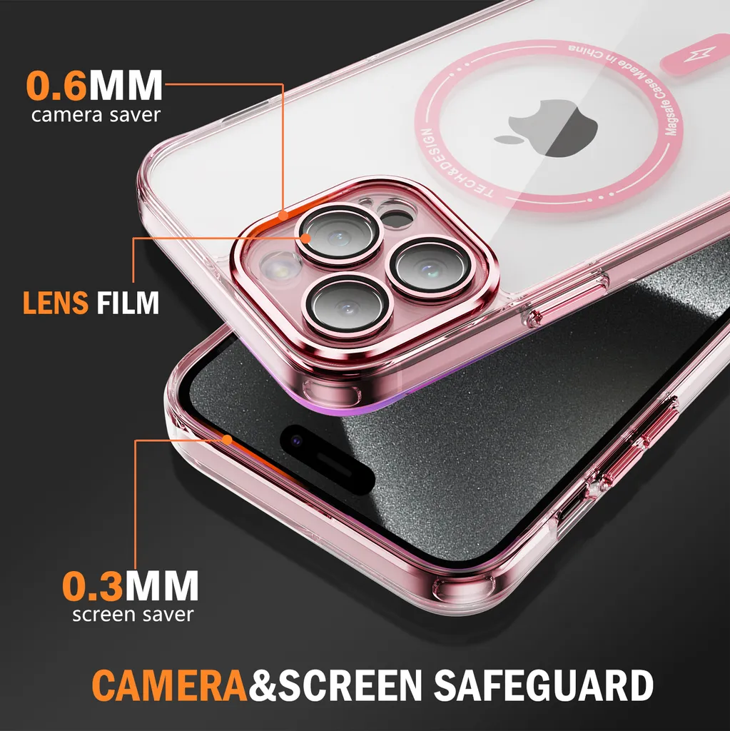 Cover MagSafe iPhone 15 Pro Rosa Trasparente: Protezione Ibrida Antiurto - 5