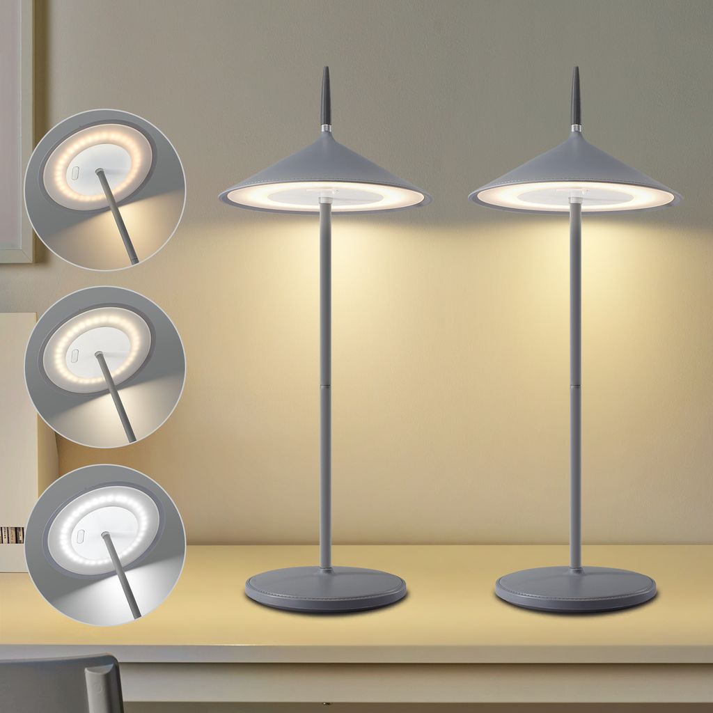 ZMH Tischlampe Kabellos Nachttischlampe Akku 2er Set Led Tischleuchte 1800mhA Aufladbar Touch Dimmbar Modern Grau Aussentischleuchte IP44 e USB fü...