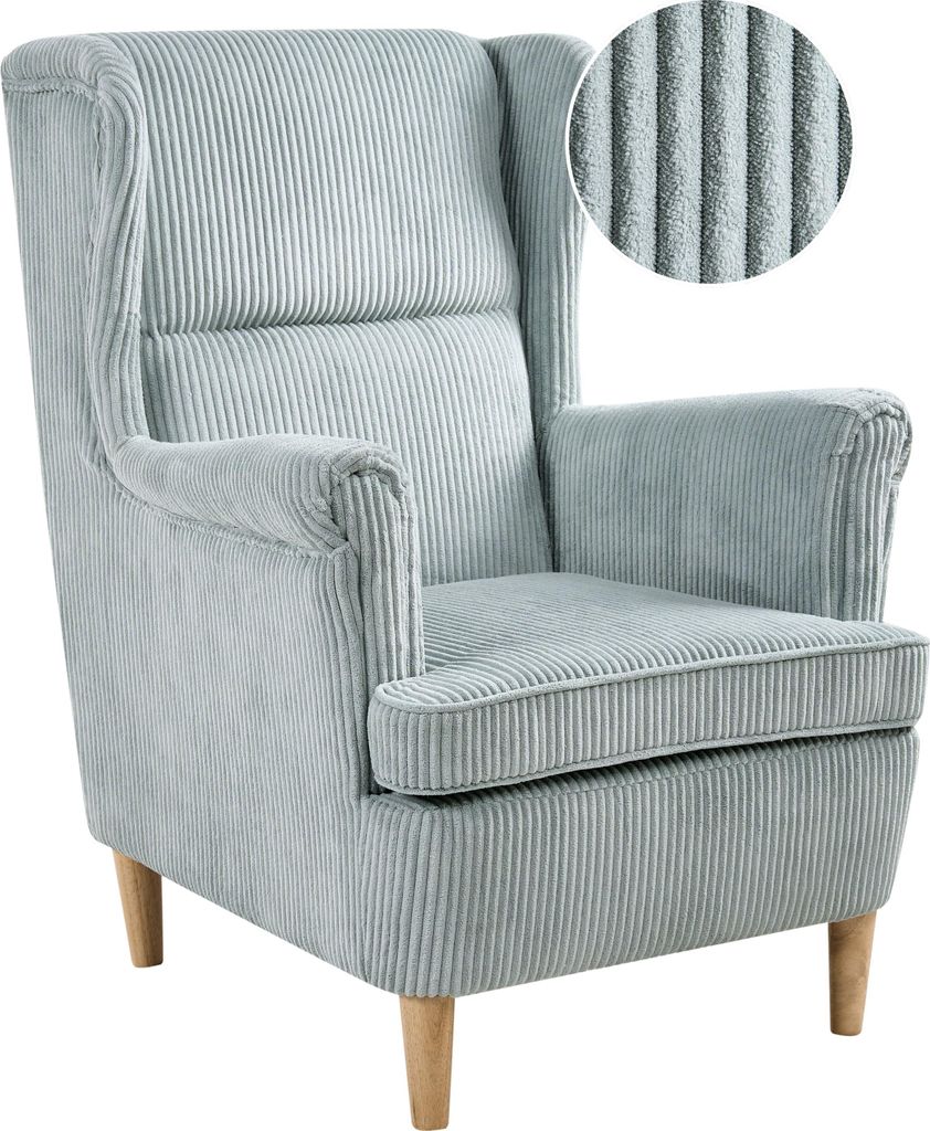 BELIANI Sessel Hellblau Cord Gepolstert Gesteppt mit Hellen Holzbeinen Armlehnen Skandinavischer Stil Wohnzimmer Ohrensessel Polstersessel Cordsessel
