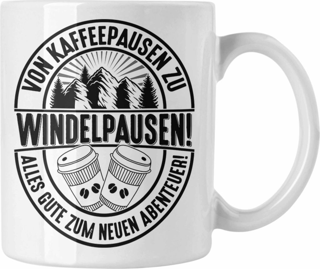 Trendation - Mutterschutz Tasse Geschenk Abschied Mutterschutz Kaffeetasse Kollegin Wird Mama Von Kaffeepausen Zu Windelpausen (Weiß)