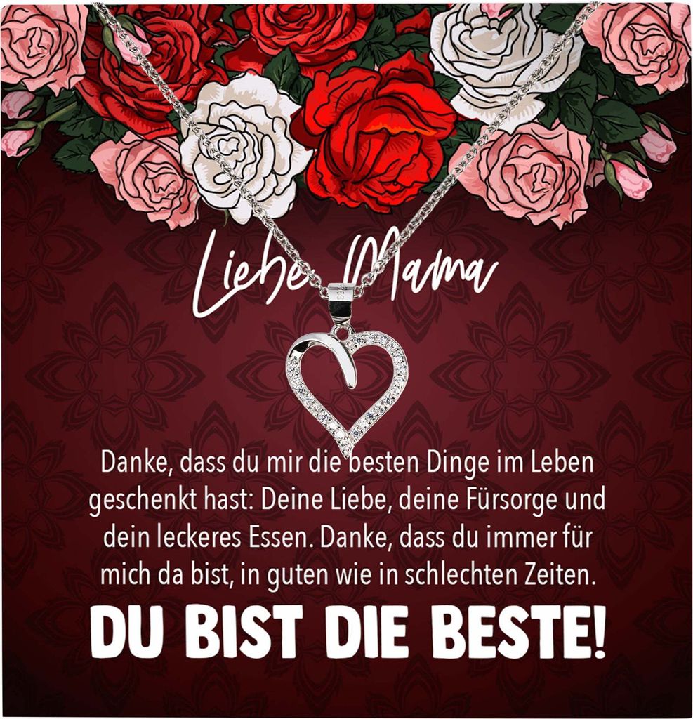 22Feels Echt Silber Halskette - Liebe Mama Geschenk Geburtstag Muttertag Weihnachten Mutter Schmuck Set für Frauen - Herz Anhänger, Karte