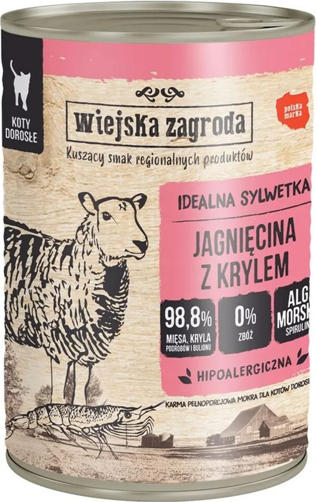 Wiejska Zagroda Agnello con Krill 400g | Cibo Umido Naturale Gatti