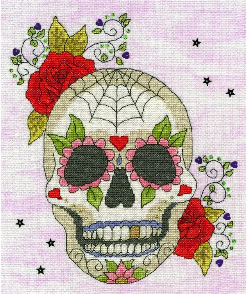 Cadeau broderie : kit point de croix Zuckerschädel pour décoration DIY