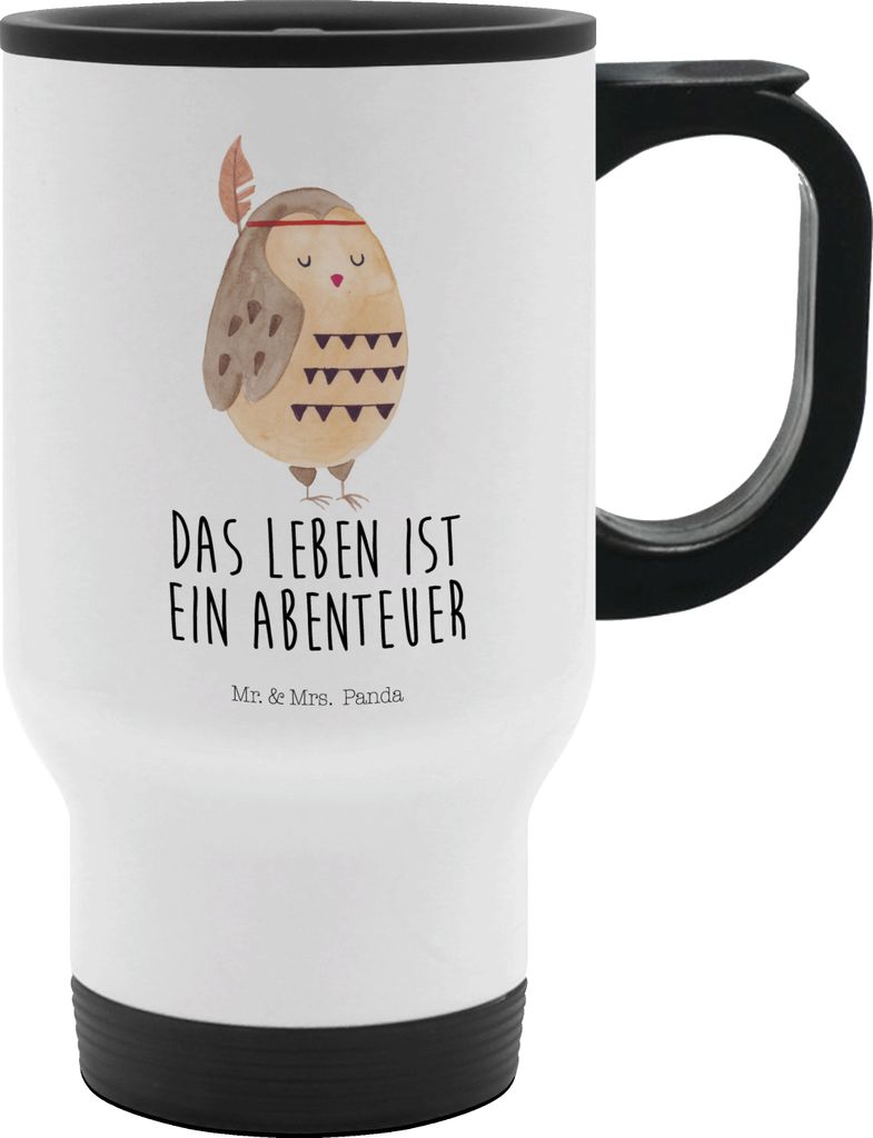 Mr. & Mrs. Panda Thermobecher Mit Spruch Eule Federschmuck - Weiß - Geschenk, Entspannt, Isolierbecher, Owl, kaffee, Dekoration, To-Go-Becher, Abe...