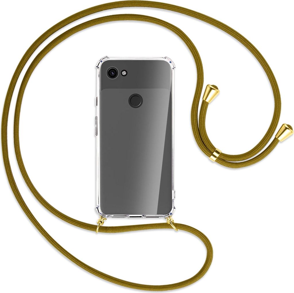 Handykette Backcover-Schutzhülle mit Band (Metall goldfarben) für Google Pixel 3a - khaki