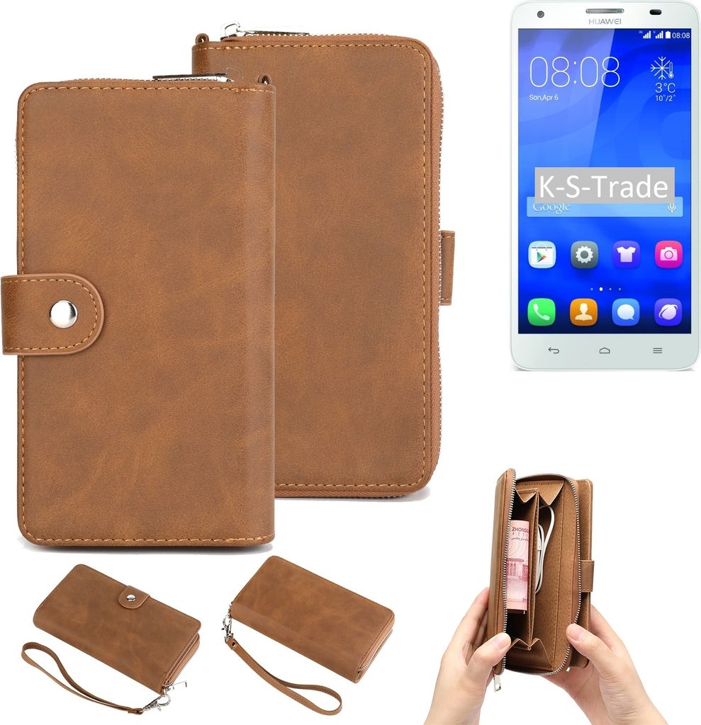 K-S-Trade Handyhülle Schutzhülle kompatibel mit Huawei Ascend G750 & Portemonnee Tasche Handytasche Case Etui Geldbörse Wallet braun (1x)