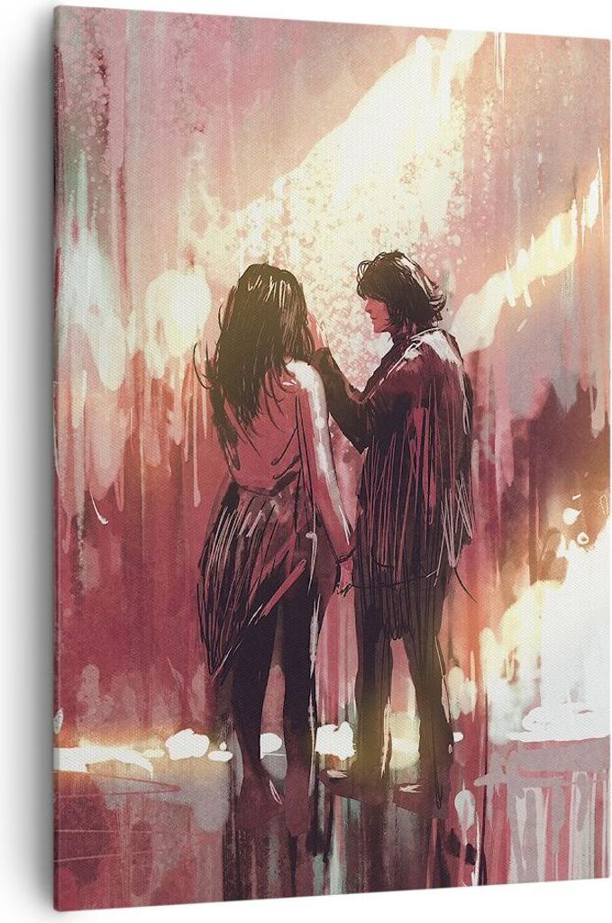 Bild auf Leinwand - LeinWandbild Einteilig - Paar künstlerisch illustration liebhaber - 70x100cm - Wand Bild - Wandbilder - Leinwanddruck - Wandde...