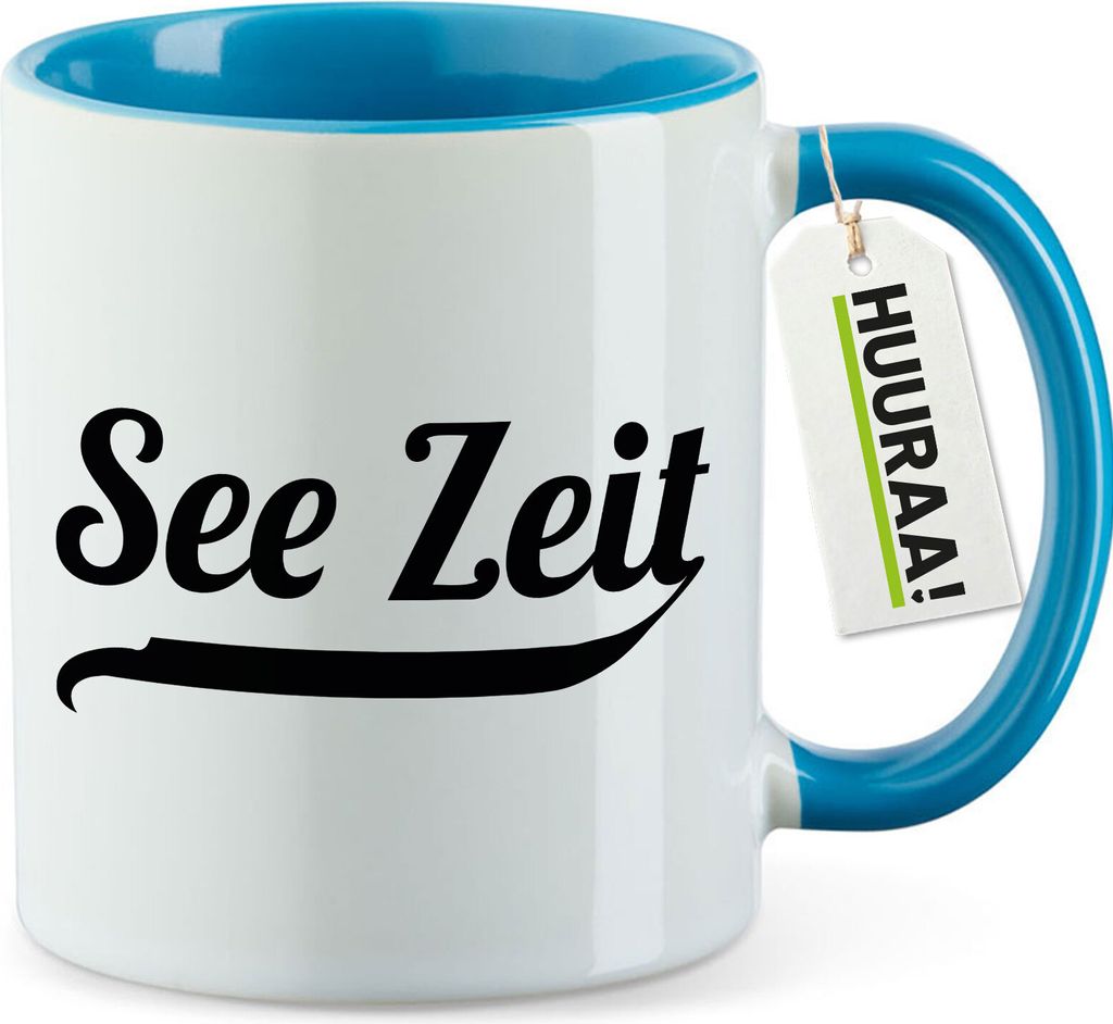 Huuraa Kaffeetasse See Zeit Schriftzug 330ml Blau Keramik Kaffeebecher Geschenkidee