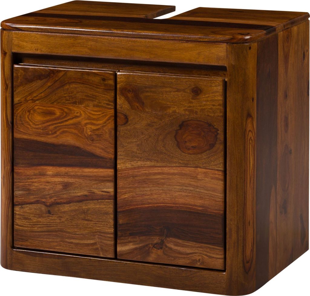 MASSIVMOEBEL24 Waschbeckenunterschrank Sheesham 60x40x55 walnuss lackiert TORONTO #315