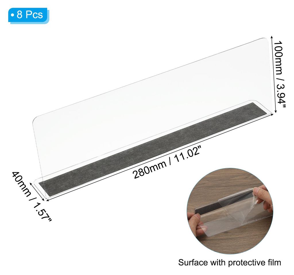 8 Stš¹ck Transparenter Acryl-Regaltrenner mit Magnetstreifen 28x4x10cmšC Fallschutz, Platzieren, Trennen & Ordnieren - fš¹r Bš¹ro-, Schultis...