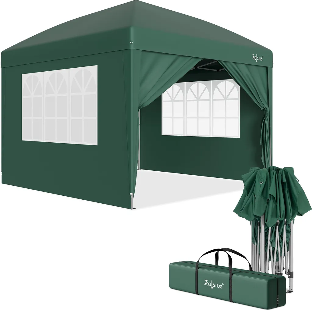 Gazebo 3x3 Pieghevole Zelsius Verde UV30: Tenda Pop-Up per Campeggio