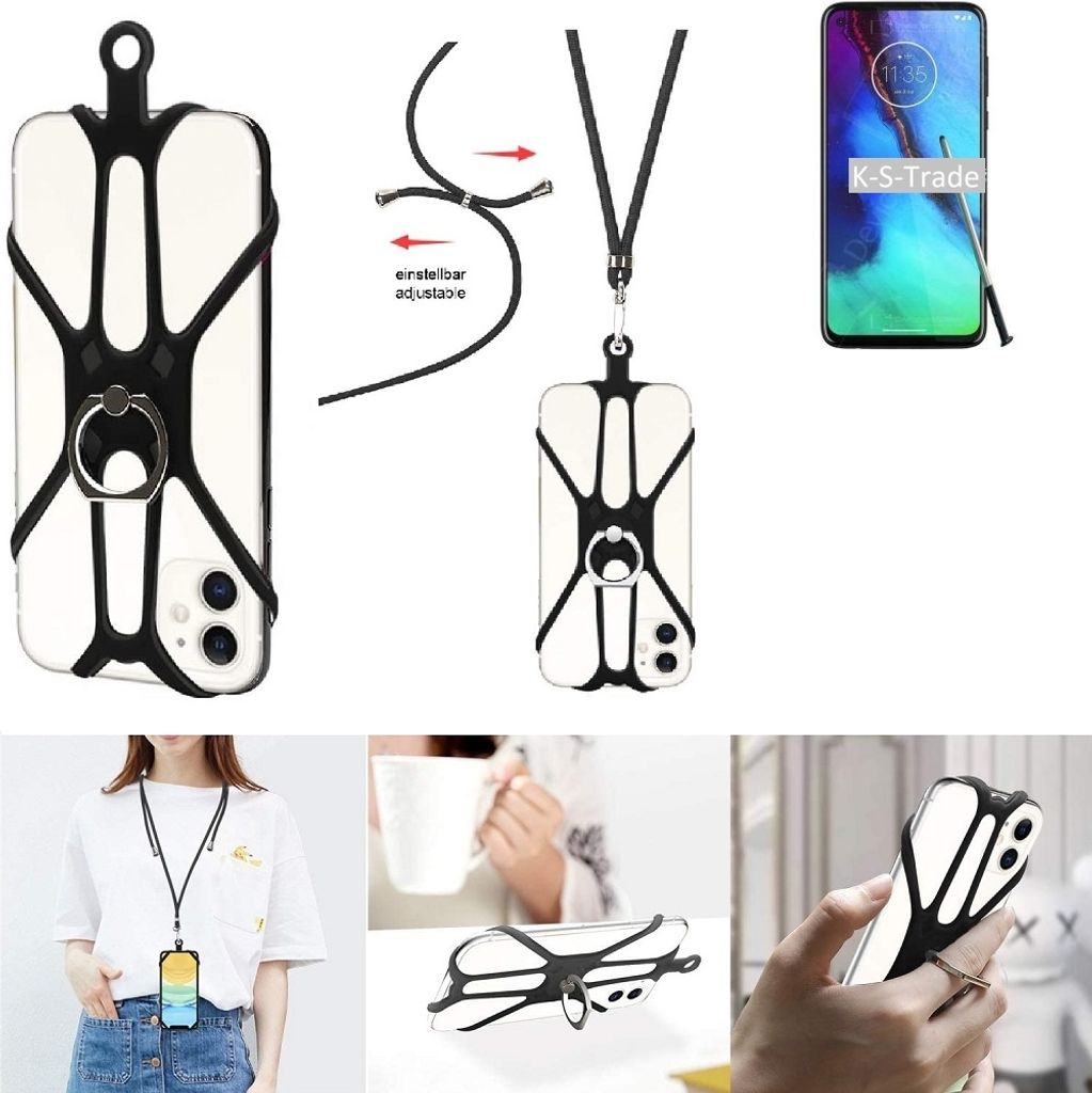 K-S-Trade 3in1 Handykette Handyband Handykordel Halsband Smartphone-Ring Handy-Ring kompatibel mit Motorola Moto G Stylus Fingerhalterung Handyring