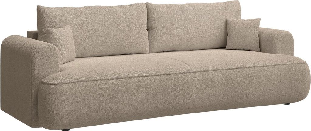 Selsey Ovo - 3-Sitzer Schlafsofa mit Bettkasten, Chenille-Bezug in Beige, 250 cm