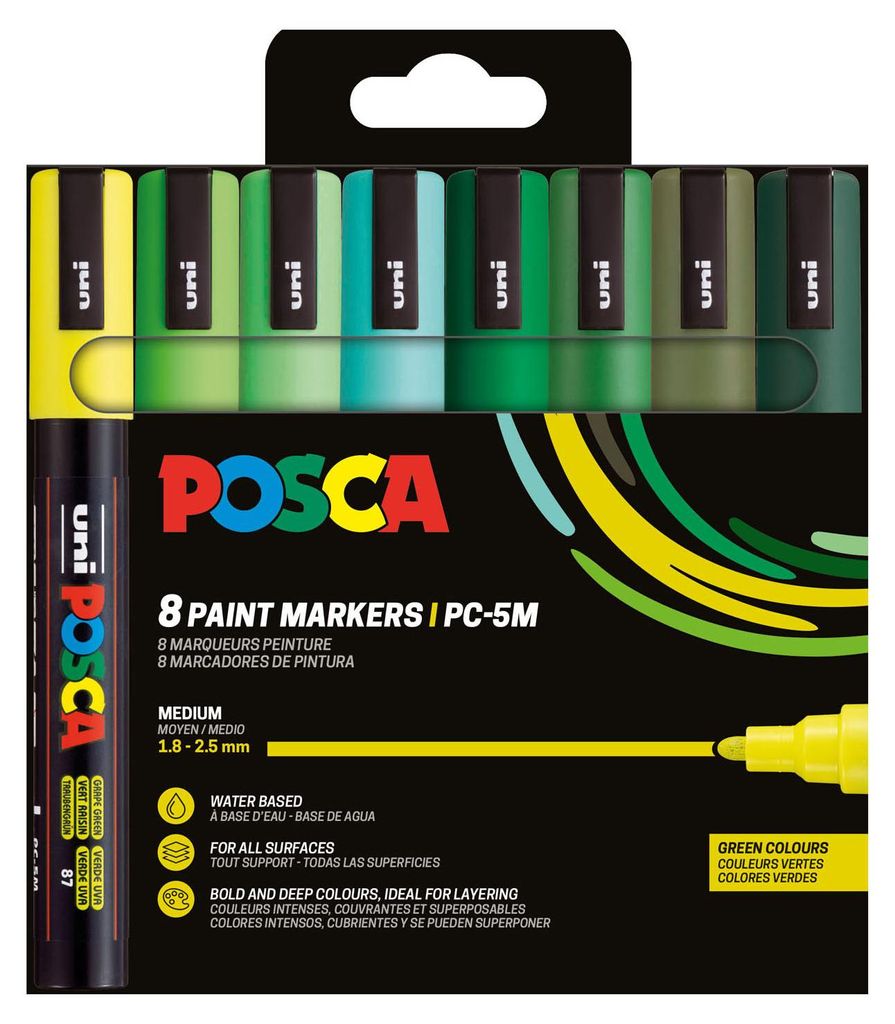 Sada 8 ks fixů UNI POSCA PC-5M, zelená barva Obrázek produktu 