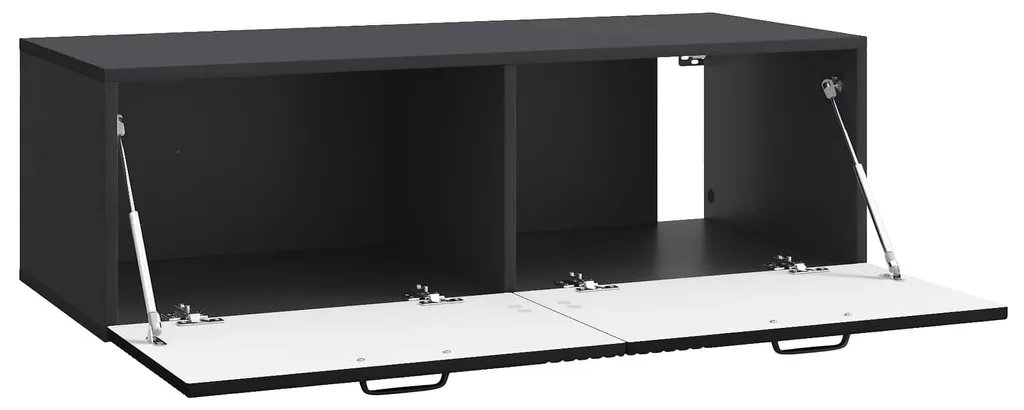 Meuble TV mural noir compact 98 cm en panneau robuste avec rangements