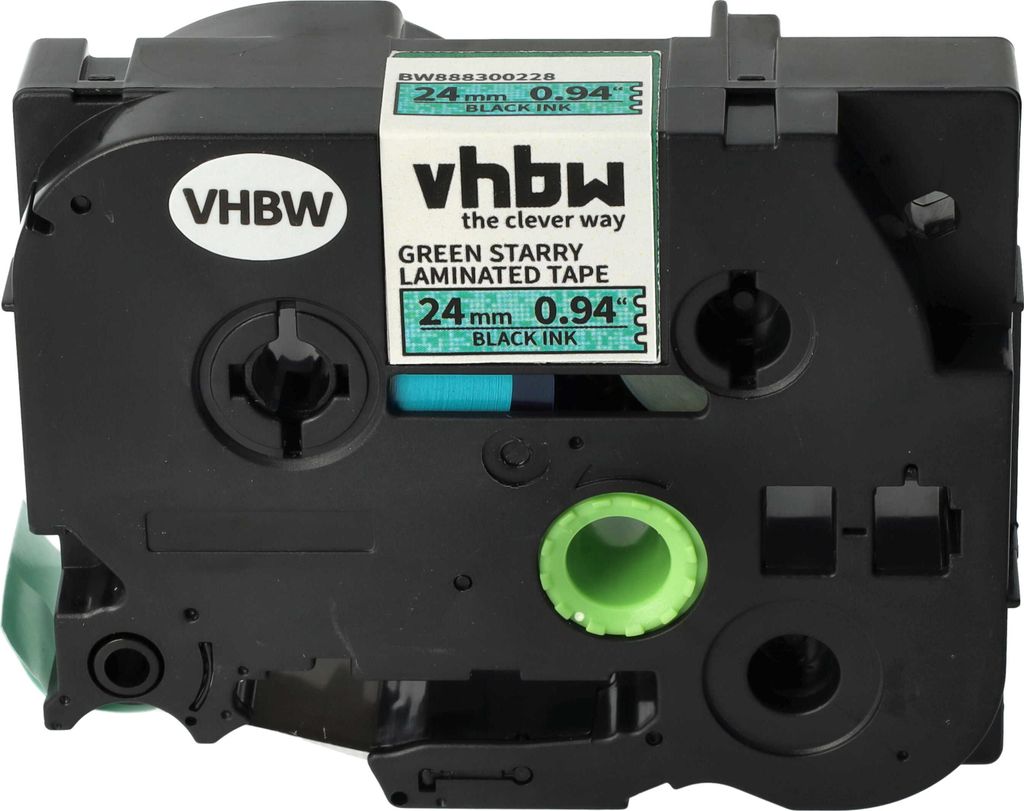 vhbw Schriftband-Kassette Ersatz für Brother TZE-751L1 für Etiketten-Drucker 8m x 24mm Schwarz auf Grün, Laminiert