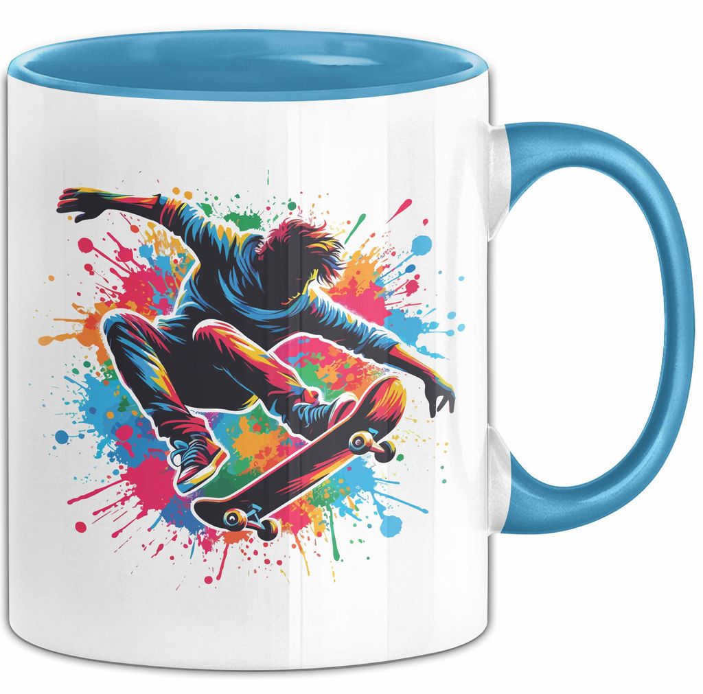 Skateboarder Geschenk Tasse Farben Bunt Geschenkidee Jungs Skater (Blau)