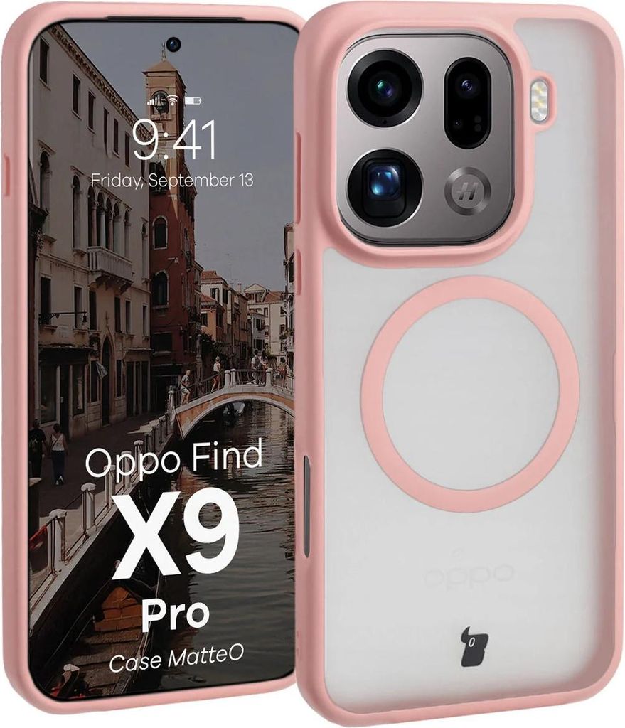Handyhülle mit Magnetring für Oppo Find X9 Pro, Bizon Case MatteO, Getönt-Hellrosa