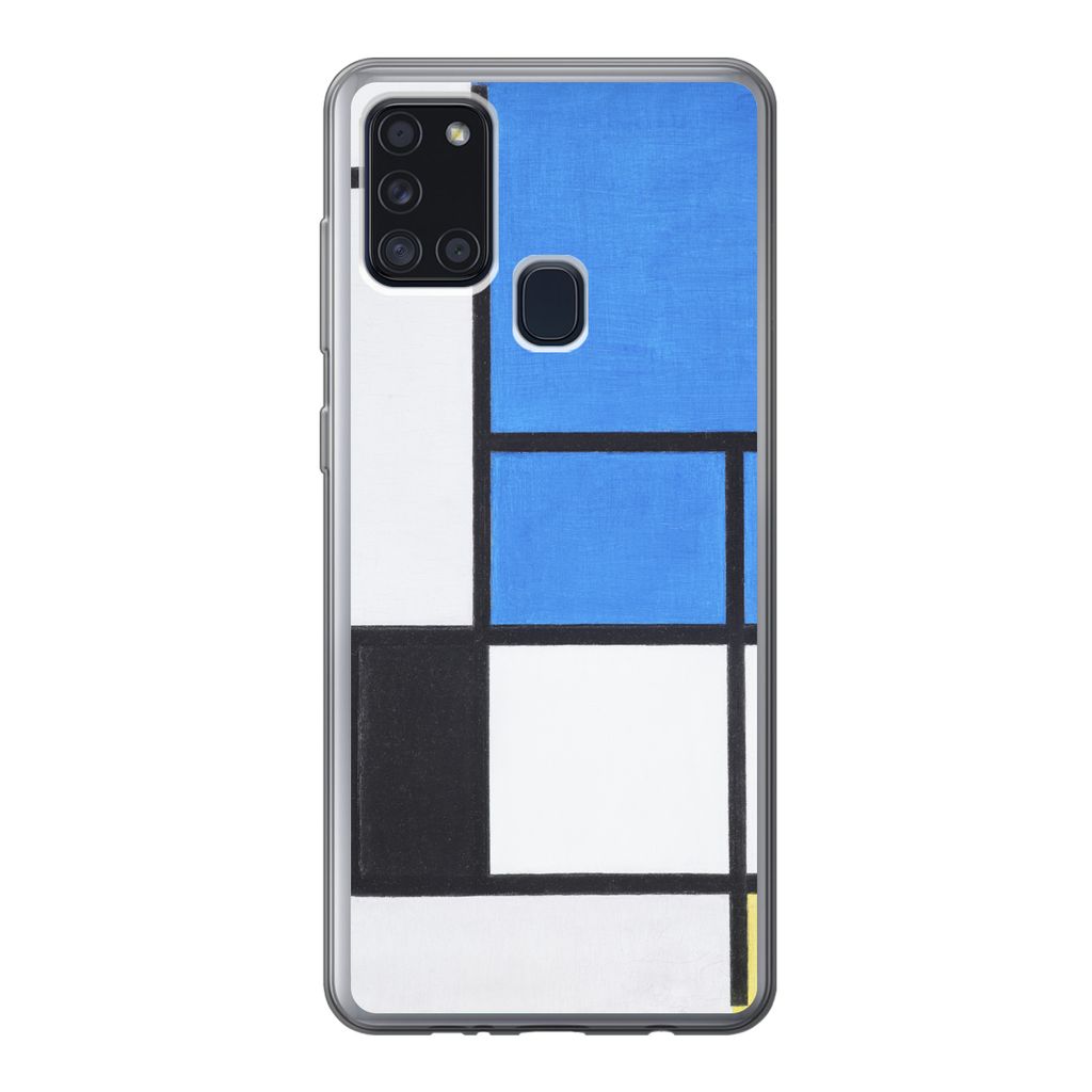 MuchoWow Handyhülle Schutzhülle Hülle für Samsung Galaxy A21s Komposition mit Blau, Rot, Schwarz, Gelb und Grau - Piet Mondrian Silikon Softc...