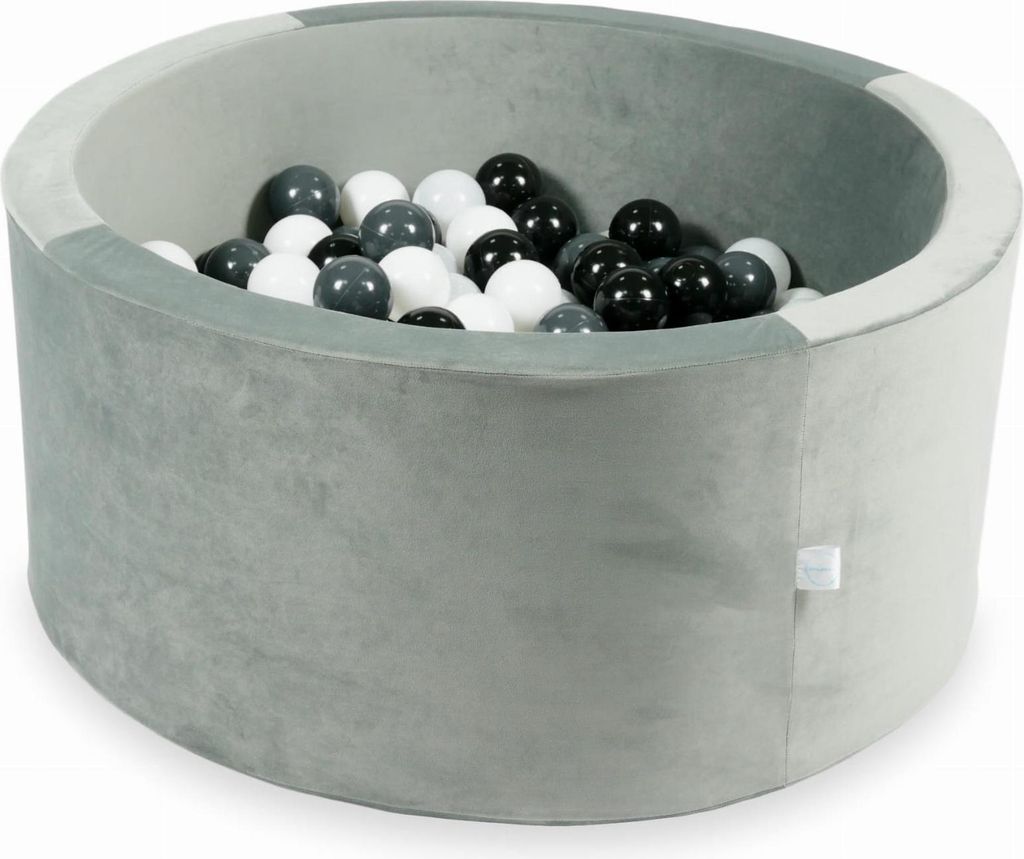 Bällebad 300 Stück 90x40 Samt grau: weiß, graphit, schwarz, weißer Pullover