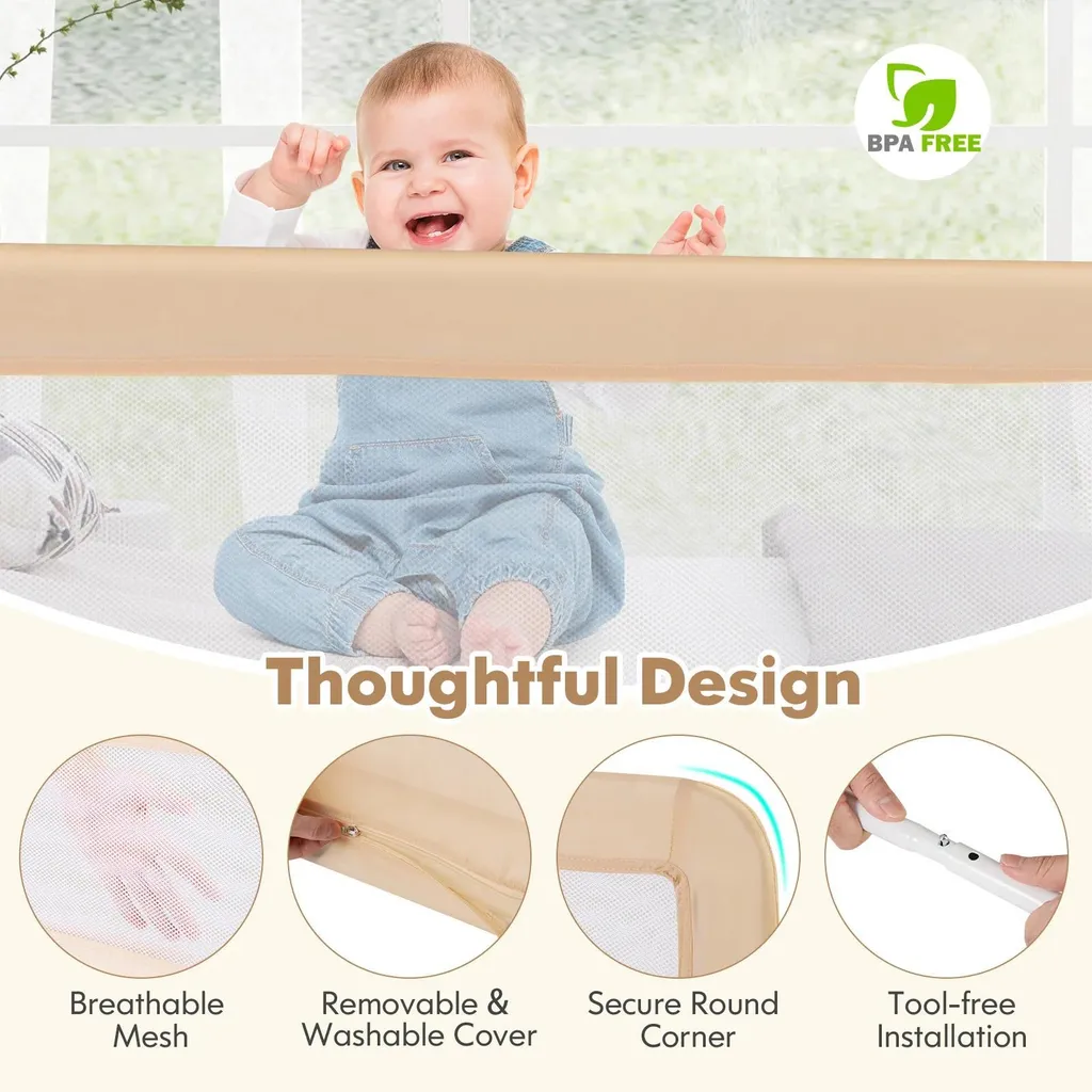 Barrière de lit pliable enfant 150cm avec traverse en métal robuste