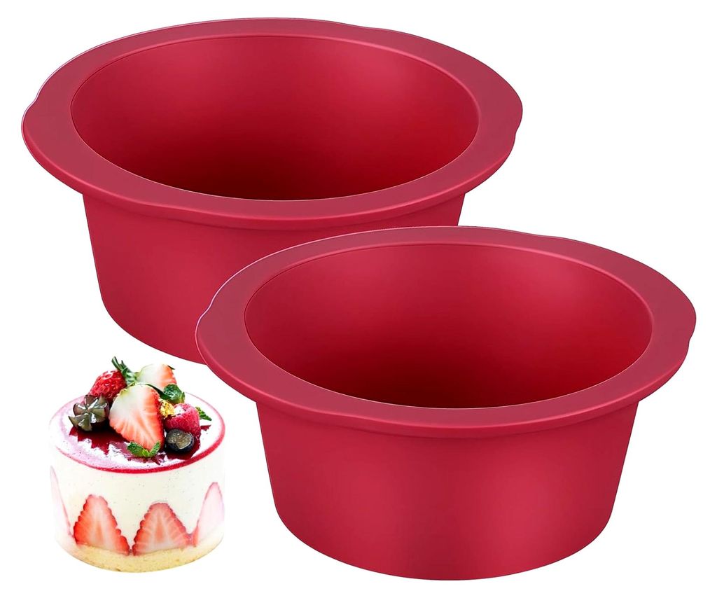 2 Stück Silikon Kuchenformen Rund 12,6x12x5,2cm Flexible Antihaft Backform für Kleine Kuchen und Kreative Smash Cakes in Dunkelrot