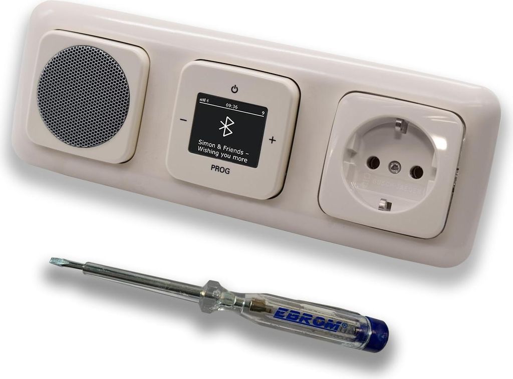 Busch Jäger DAB+ Unterputz Bluetooth (in and out) Radio 8217U-101 DURO2000 cremeweiß, Komplett-Set mit Lautsprecher, Abdeckungen, Steckdose, Rahm...