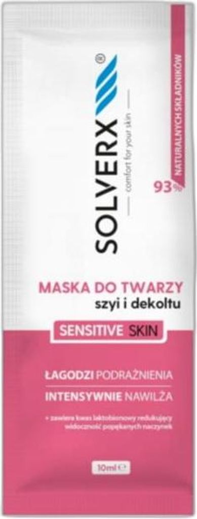 SOLVERX Sensitive Skin Maska łagodząca do twarzy,szyi i dekoltu do cery wrażliwej 10ml