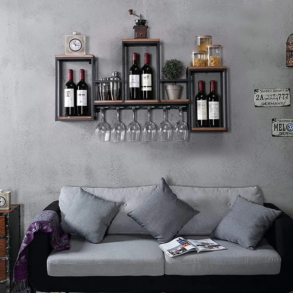 Étagère à bouteilles murale charge 30kg pour rangement vin et verres - 4