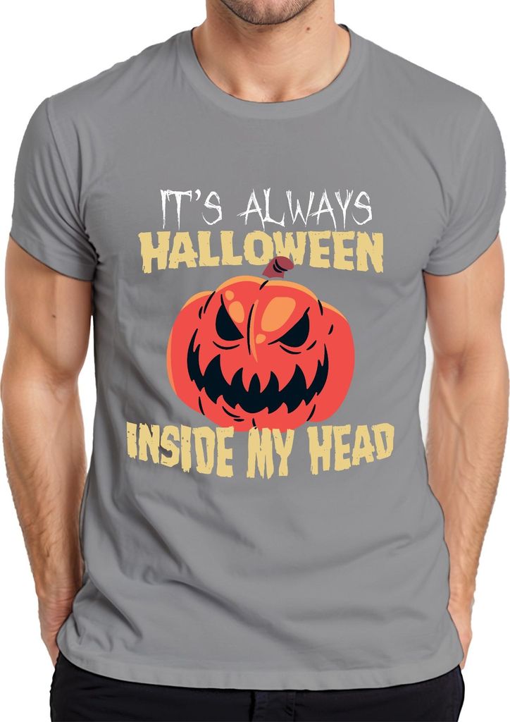 It's Always Halloween Inside My Head gruselig Kürbis Horror Spuk Herren T-Shirt, Grau, S