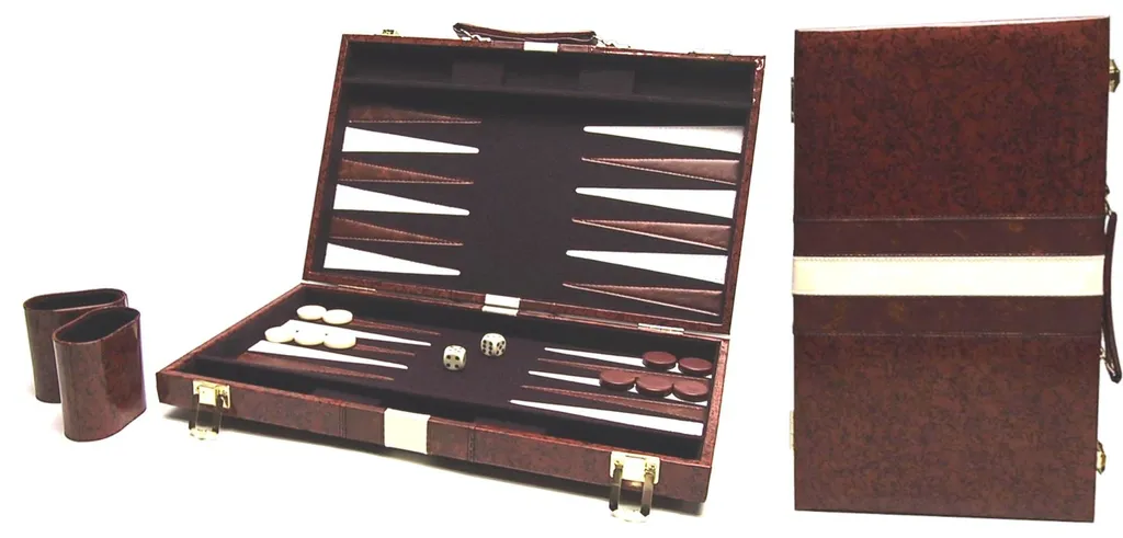 Backgammon Valise Robuste en Vinyle Marron 46x30 cm Rangement Facile HOT