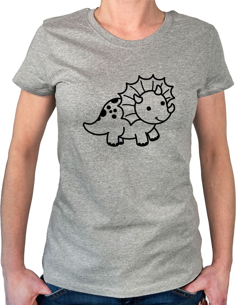 Huuraa Damen T-Shirt Triceratops Dinosaurier XS Sport Grey Bio Baumwolle Fairtrade Damenshirt Geschenkidee