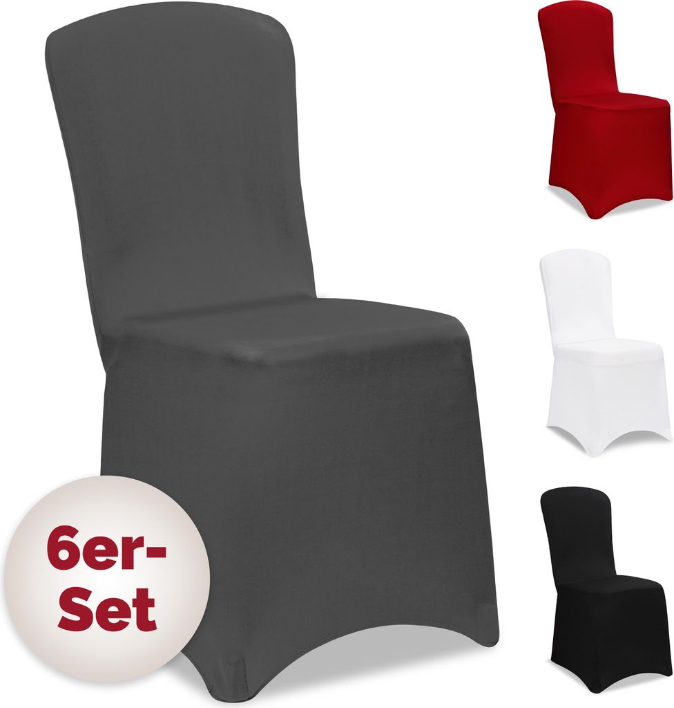 DETEX Stuhlhussen 6er Set Grau Hochzeit Stretch Dehnbar 30°C Waschbar Stuhlbezug Hussen für Stühle Bezug Überzug Deko Esszimmerstühle ohne A...