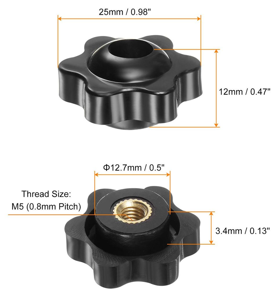 4 Stš¹ck Sterngriffmutter M5 Flš¹gelmuttern mit Gewinde, R?ndelmutter Handgriff Durchgangsloch Klemmmutter 25mm Spannknopf fš¹r Maschinen Anl...