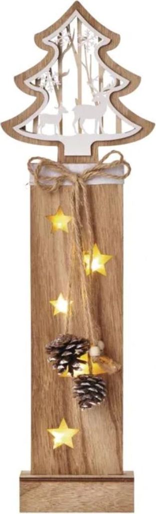 LED-WEIHNACHTSBAUM, Holz, Innenbereich, warmweiß, 5 LEDs, Timer, 14x48 cm